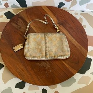 Coach Cream and Gold Canvas Wristlet 4” strap